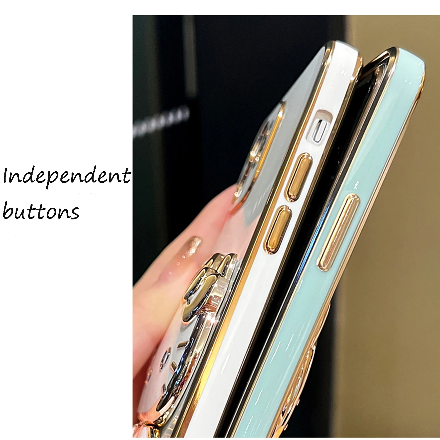 Mirror Rabbit Flower Strap Case For iPhone 14 13 12 11 Pro Max 13Pro 12Pro X XR Xs Max 6 7 8 Plus Stand Cover