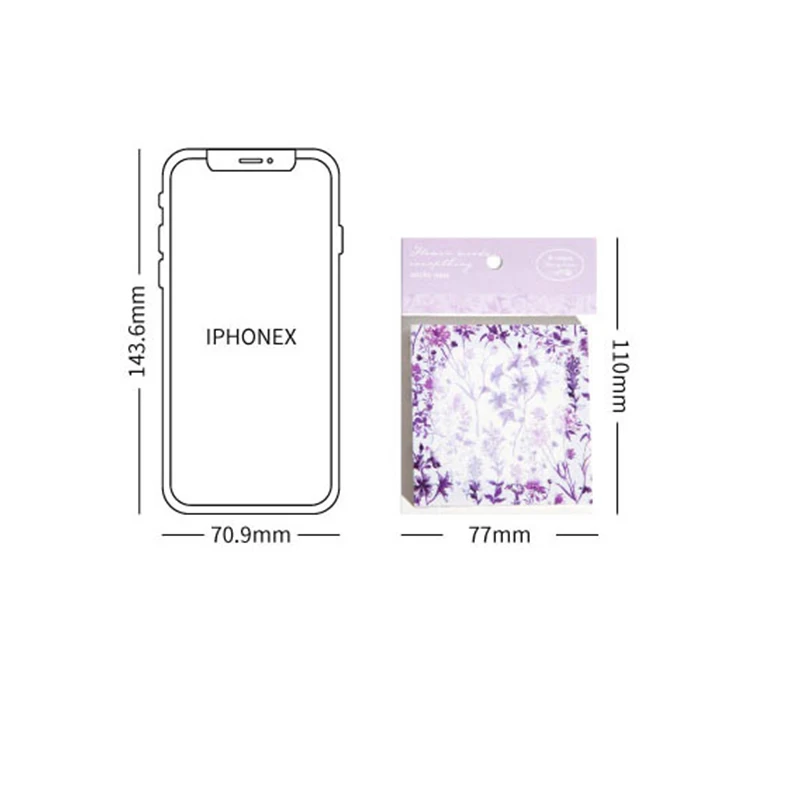 Memo Flowers Pad Material Paper, Sticky Notes, Stamped Handbook Writing, Bottoming Decorative Message Backing, 110x77mm, 50Pcs