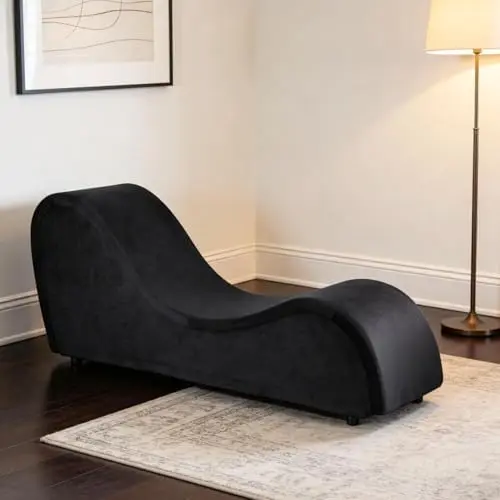 Black Chaise Lounge Chair, Black Sofa Couch Sleeper Chair with Removable Washable Velvet Cover for Exercise