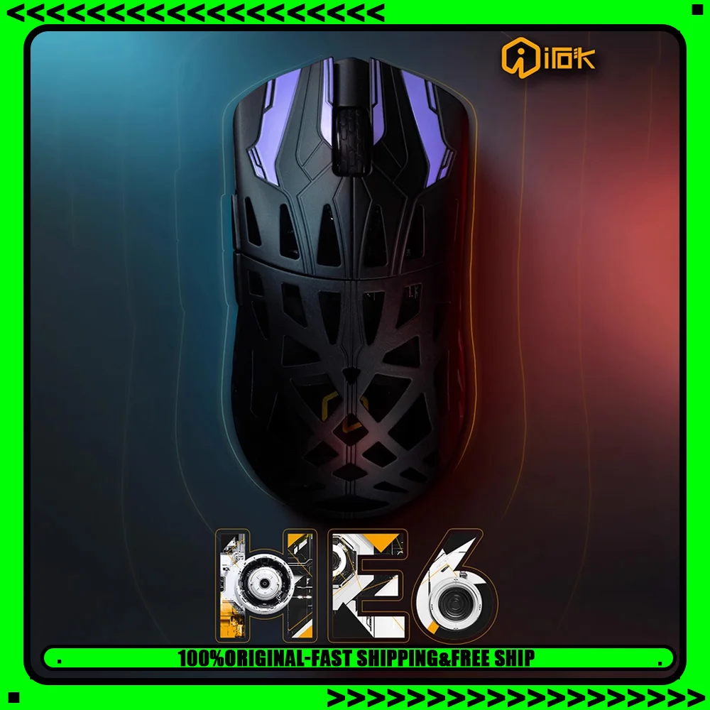 IROK HE6 Ultra Mouse ماوس ثلاثي الوضع Paw3950 لاسلكي 8000 هرتز من ألياف الكربون خفيف الوزن ألعاب الفئران لملحقات Valorant CS2 PC