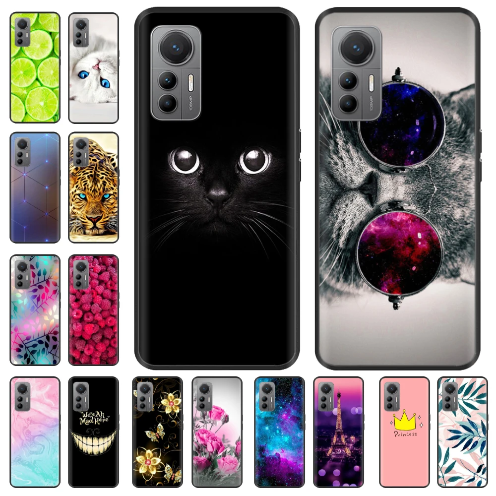 For Xiaomi 12 Lite Case Mi 12X TPU Cute Soft Silicone Flower Cat Back Cover for Xiaomi Mi 12 Pro Mi12 X Cases Mi12 12Pro Bumper