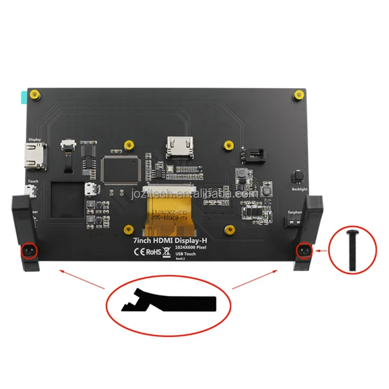 Supporto Raspberry Pi 3 Raspberry Pi 4 Display multi-touch da 7 pollici IPS 1024x600 Touch screen capacitivo da 7 pollici LCD (H) con 2 supporti