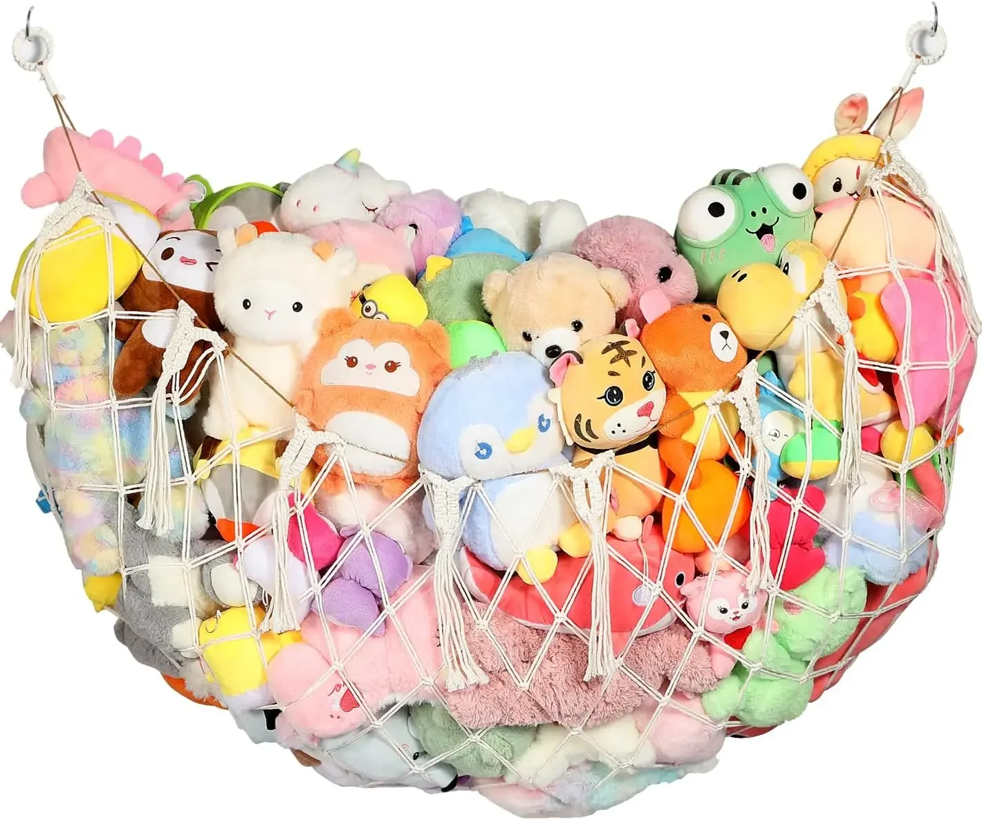 

60" Stuffed Animal Hammock - Plush Organizer with Handwoven Tassels, Cream White