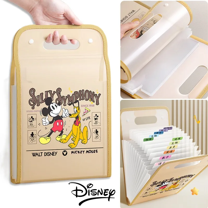 

Disney Mickey Mouse File Folder A4 Organ Bag Cartoon Paper Stationery Waterproof Storage Bag Sorting Multilayer Exam File Holder