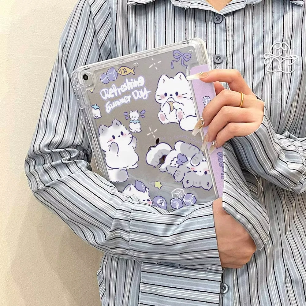 Etui typu 3+Y Cute Cat z uchwytem na ołówek do iPada 2025 11. generacji A16 Pro Air 13 11 M3 M2 M4 2025 12.9" 9 8 7 6 5 4 10 Th Mini 7 6 — zdjęcie produktu 3