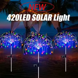 Nuove luci di fata solari 420LED aggiornate luce di fuochi d'artificio per esterni impermeabile 360LED Starburst Lights per la decorazione fai da te della festa in giardino