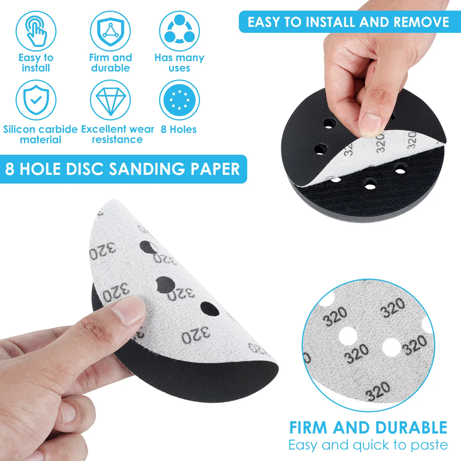 36PCS 5 inch Sanding Discs 8 Hole Hook Loop Sandpaper 320 Grit -3000 Grit Sanding Paper Sanding Disc Abrasive Polishing Tools
