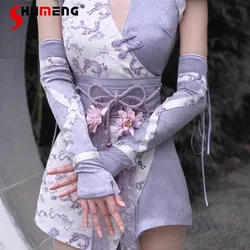 Summer Japanese Fashion Design Strap Arm Warmer Dragon Pattern Jacquard Chinese Style All-Match Flab Hiding Lace-up Oversleeve