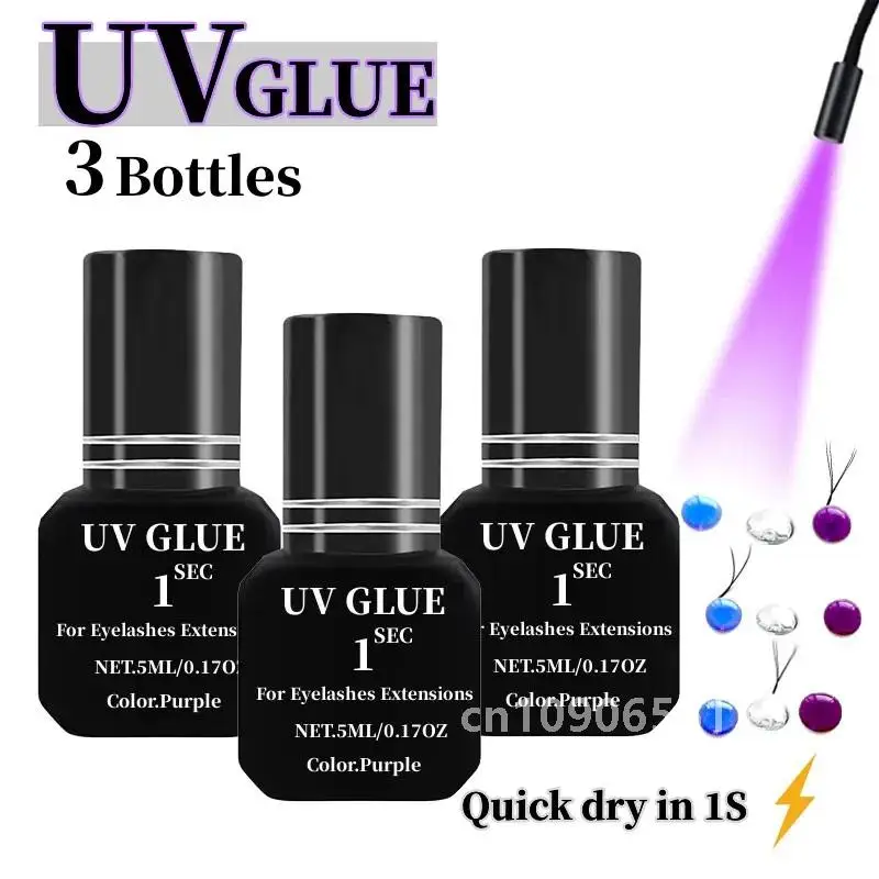 3 Bottles UV Lashes Glue For Eyelashes Extension Supplies Waterproof Lasting 1S Quick Dry Adhesive No Irritant Korean Makeup Too