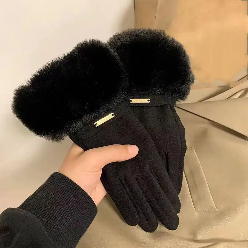 Fashion Women Gloves Autumn Winter Cute Furry Warm Mitts Full Finger Mittens Female Outdoor Sport Cycling Gloves