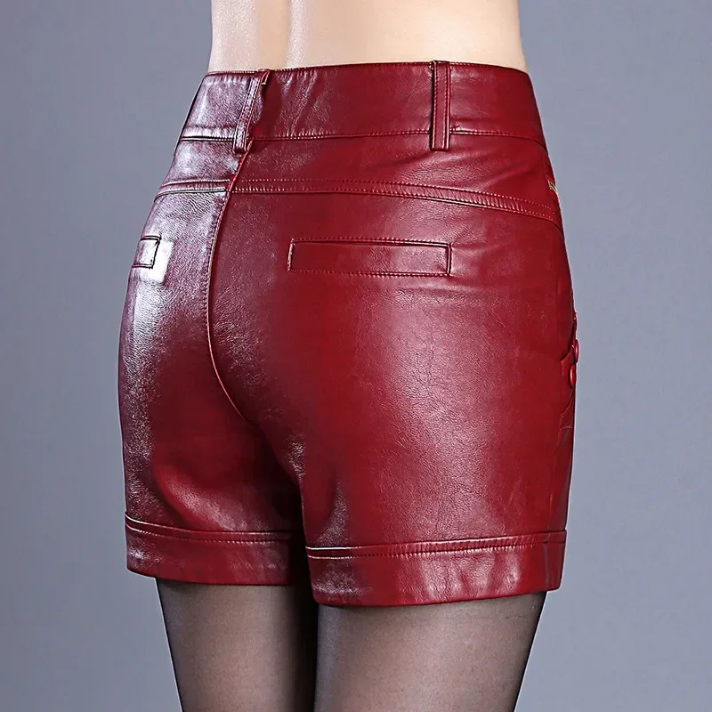 Plus Size 6XL Leather Shorts Women Autumn Winter PU Leather Sexy Shorts Straight Slim High Waist Short Femme Women Shorts C5663