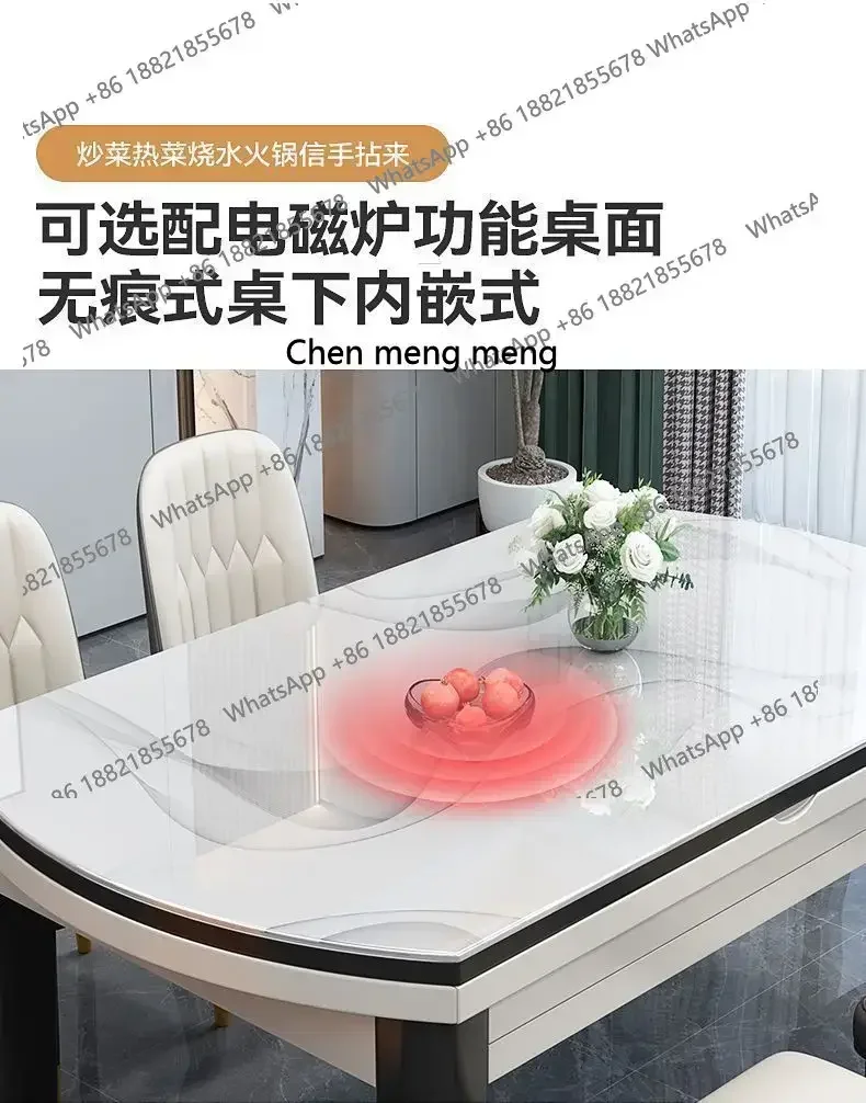 암석판 식탁과 의자 조합 접이식 수납형 사각형 가정용 숨겨진 인덕션 쿠커 H