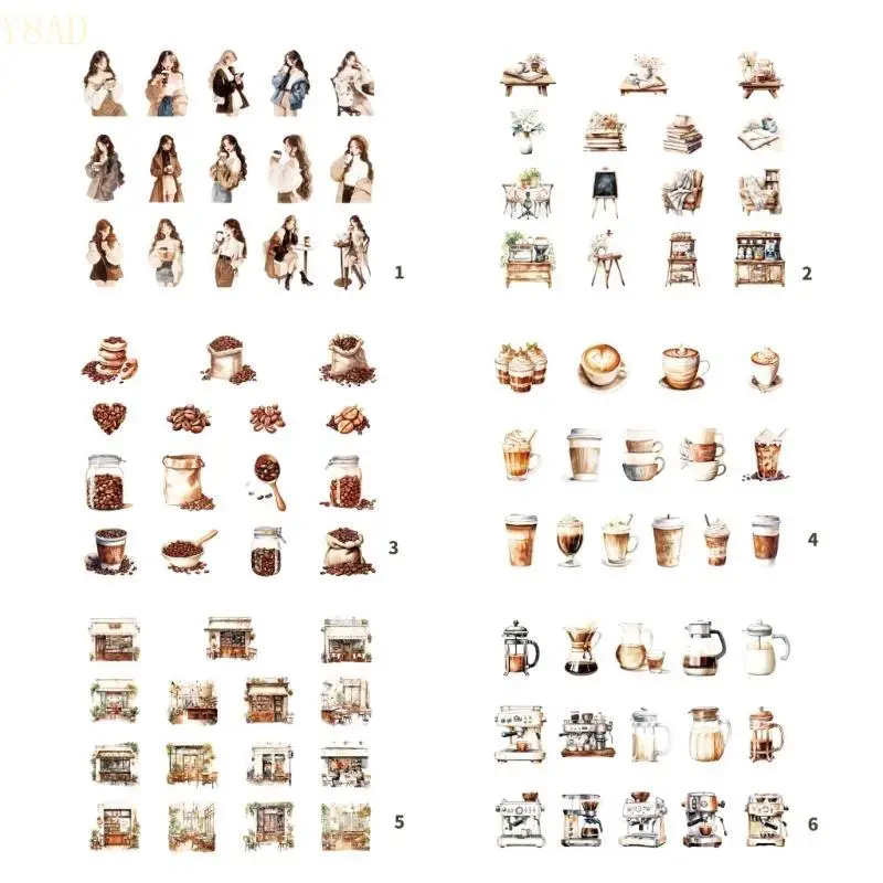 Y8ad 30 feuilles Sticker Série cafés Scrapbooking Scrapbooking Decal Water Bottle Sticker