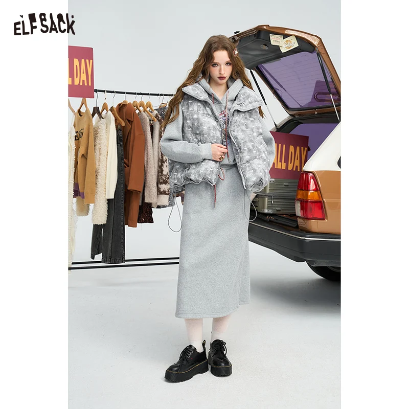 ELFSACK 2024 Nuovi arrivi invernali Gilet casual allentato con stampa completa con nodo a farfalla per donna