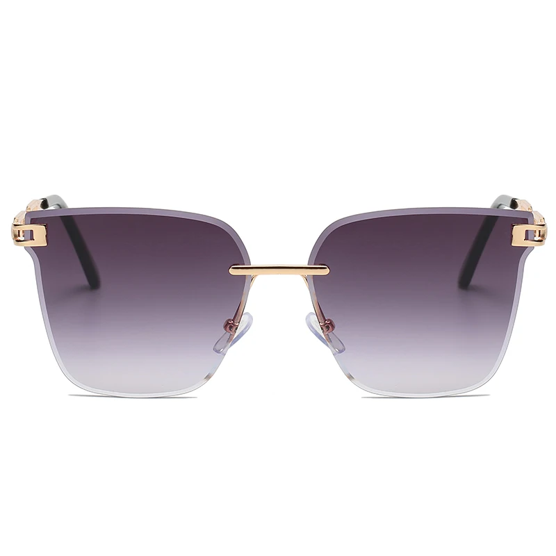 New Sunglasses Women Rimless Cat Eye Eyewear Gradient Brown Cutting Lens Sun Glasses For Female Alloy Eyeglasses Brand Designer
