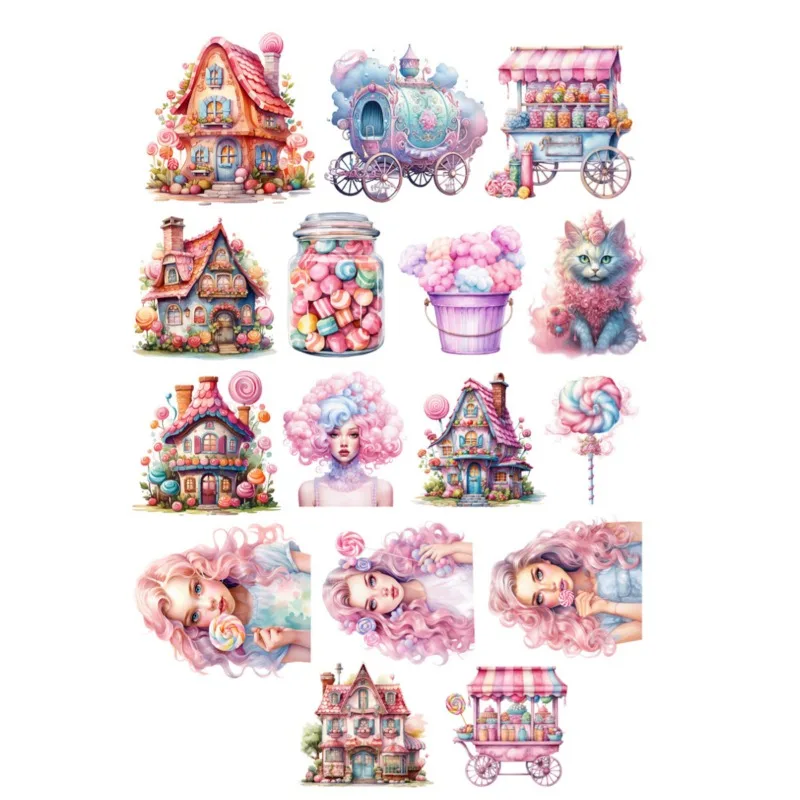 Cute Hand-painted Watercolor Pink Candy House Girl Fashion Colorful Decoration Sticker To Diy Ablum Diary Stickers Stationery