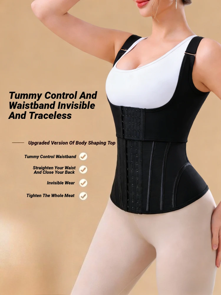 Body Shaper Shapewear Women Vest Tops Double Compression Waist Trainer Corset Adjustable Zipper And Hook-Eyes Latex Tummy