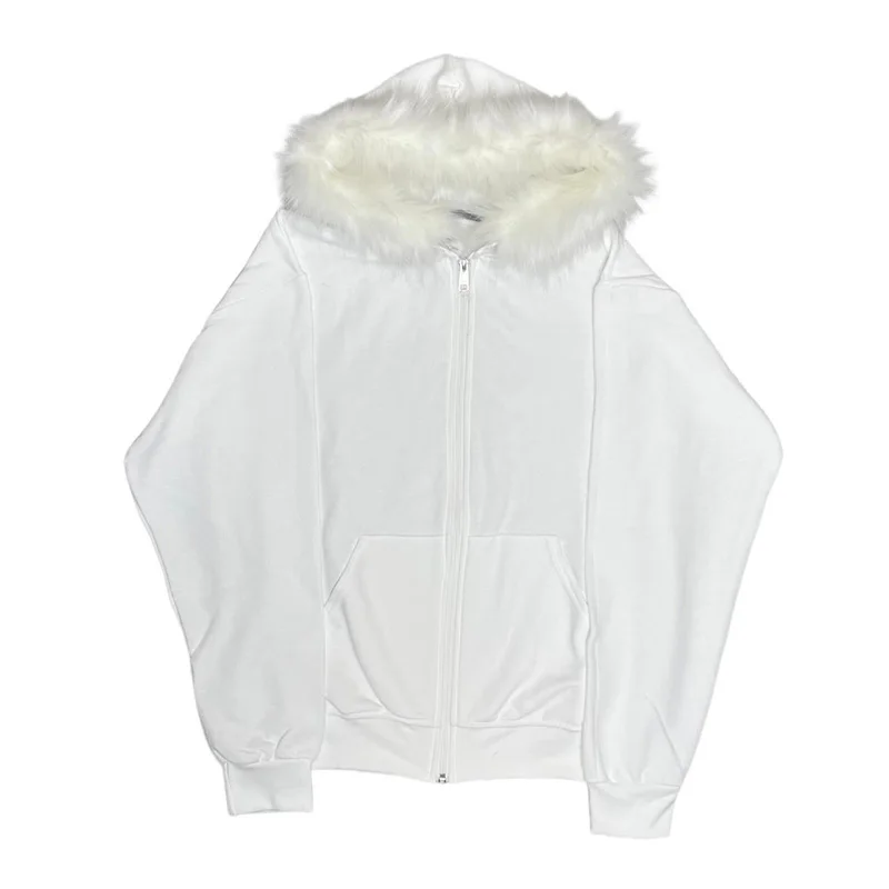 Y2K Zip up hoodie Faux Fur Collar Harajuku Rock Goth Top Retro
