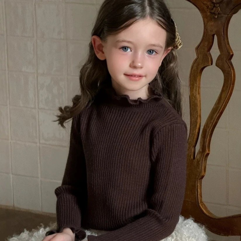 Girls' Sweater 2026 Autumn and Winter New Children's Clothing Korean Style Girl Baby Fashion Flounder Knitted Undershirt