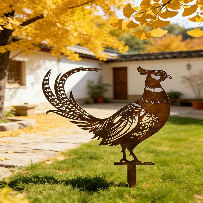 [2DPlane] Creative rustic-style metal crane and pheasant garden decorative sign Stylish courtyard decoration