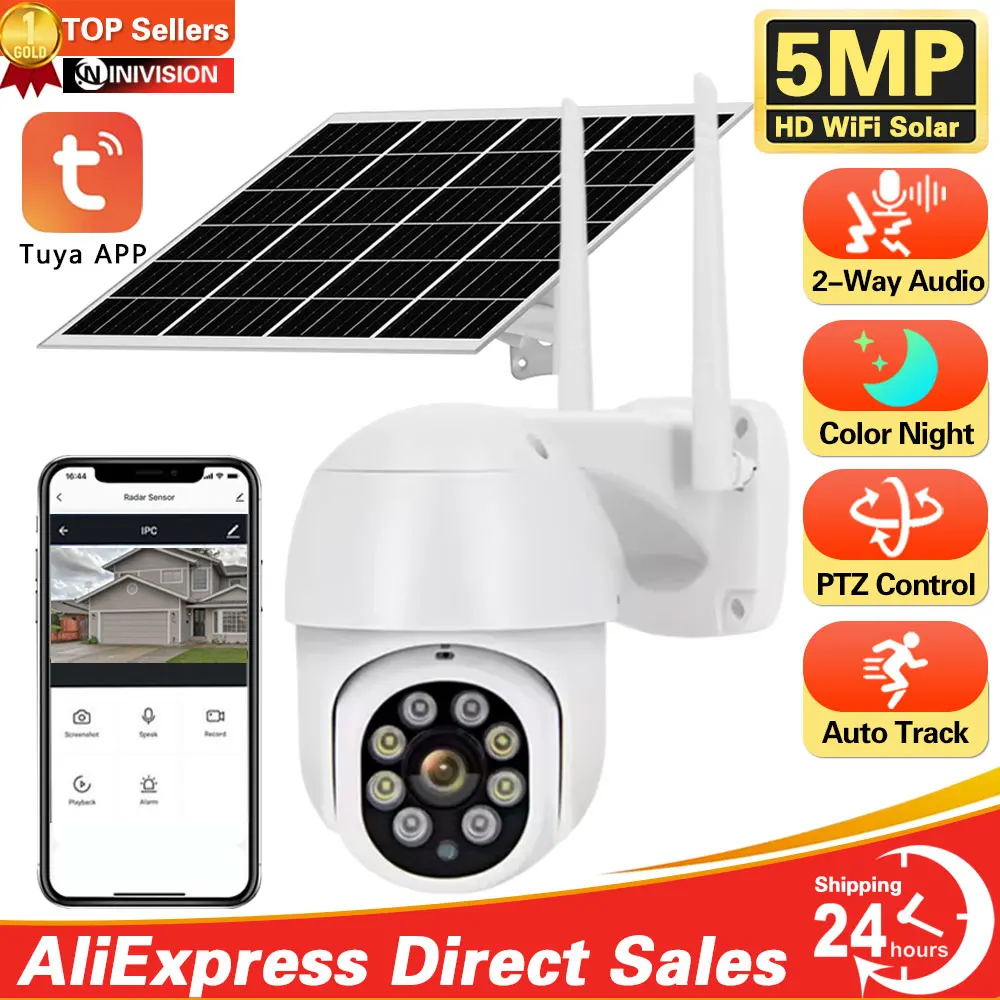 Solar Camera WIFI Outdoor 5MP HD Wireless Security CCTV Waterproof Night Vision PIR Human Detect PTZ with Solar Panel Tuya APP