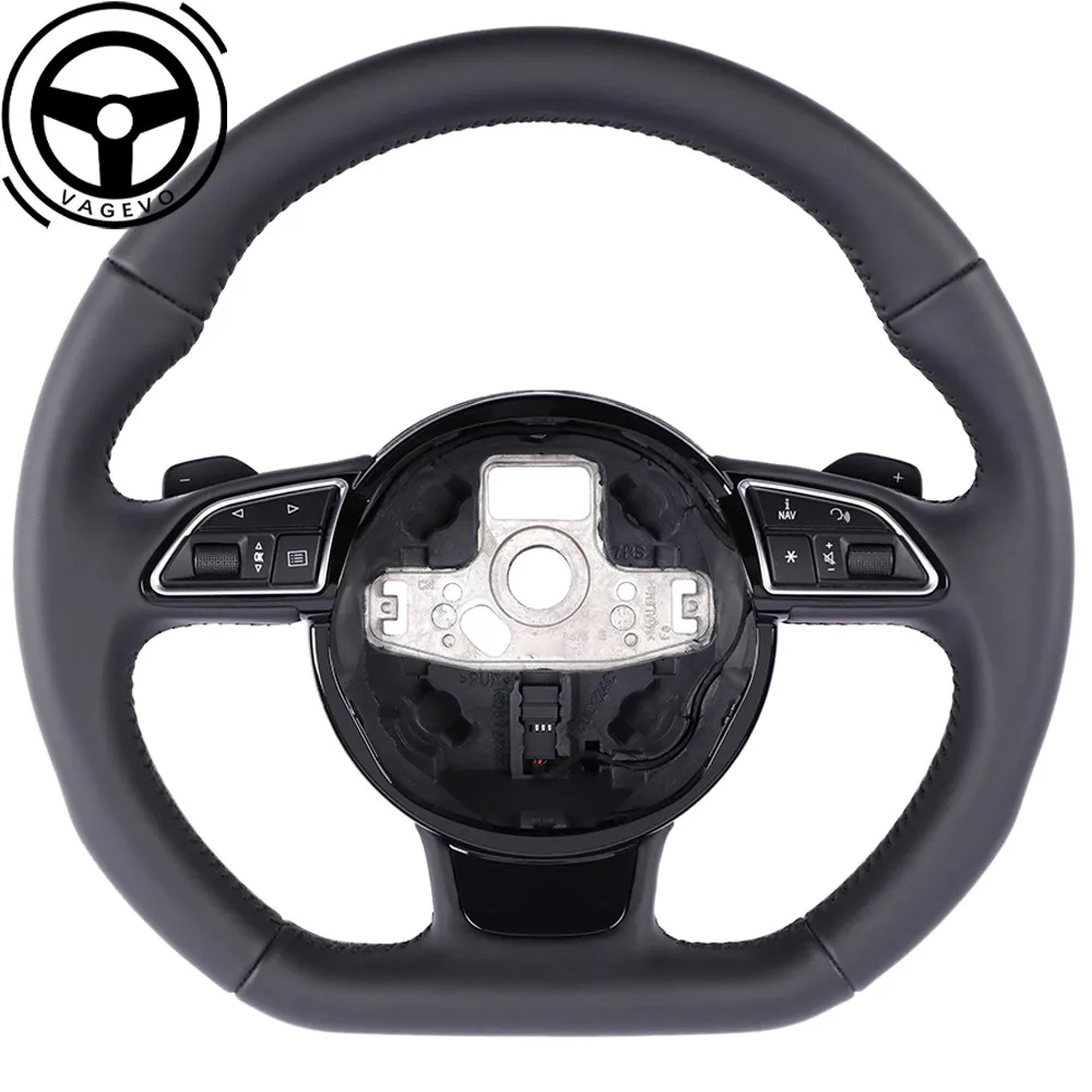 

Black Stitching Flat Bottomed Steering Wheel For Audi A4 B8 Full Leather Multifunctional Steering Wheel