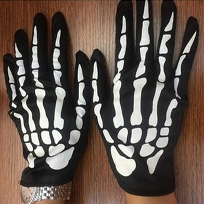 Halloween Skull Gloves Lightweight Full Finger Skeleton Cycling Gloves Costume Cosplay Equipment Accessories for Men Women Kids