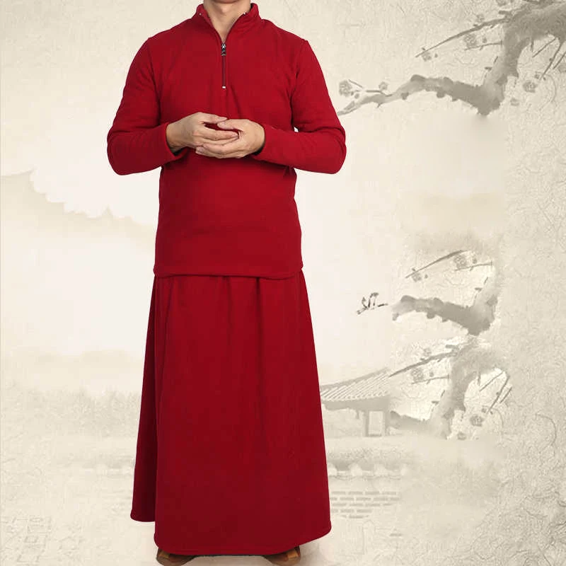 Buddhist Autumn Winter Long Sleeve Warm Underwear Nepal Tibet Lama Monkwear Fur Tops + Skirt Suits Men in OrientTown CT053