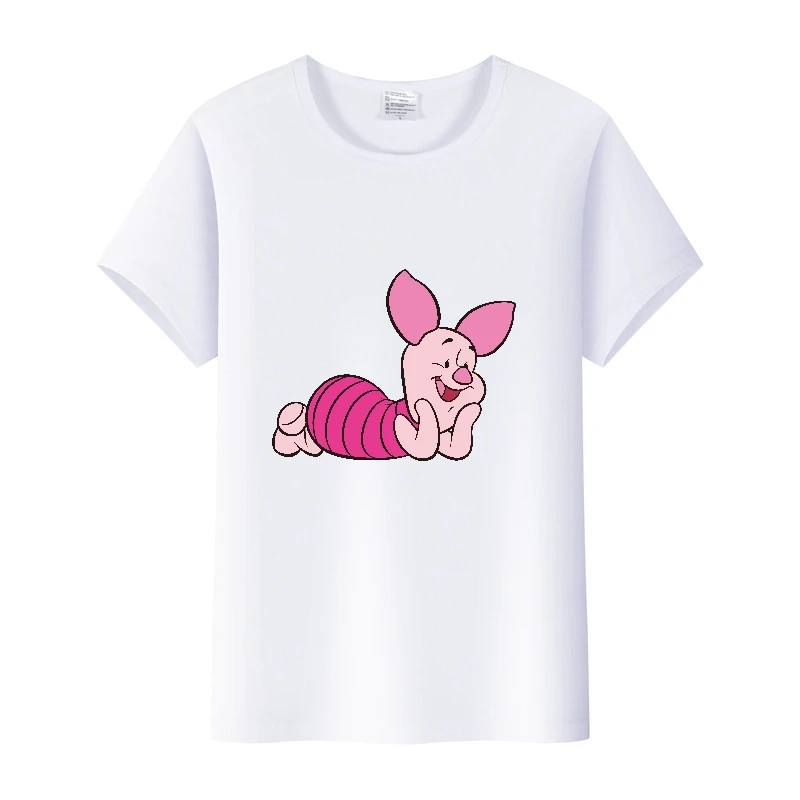 Cute Disney Cartoon Pooh Bear Piglet Eeyore Clothes Tops Womam T-shirts Loose Girl Blouse White Tee Y2K Streetwear Ladies Shirts