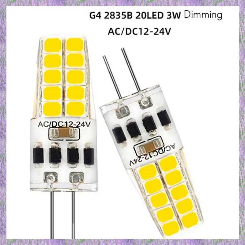

A63K-50PCS Светодиодная лампа G4 AC/DC12V-24V 3W Светодиодная лампа G4 20LED 360 Угол освещения 2835SMD Замените галогенную лампу 30 Вт, холодный белый
