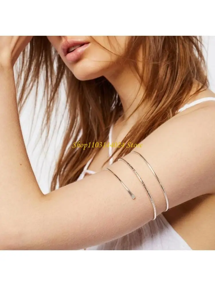 N5KE Upper Arm Bracelet Metal Coil Armband Cuff Fashion Simple Arm Bangle Armlet Adjustable for Women Girl