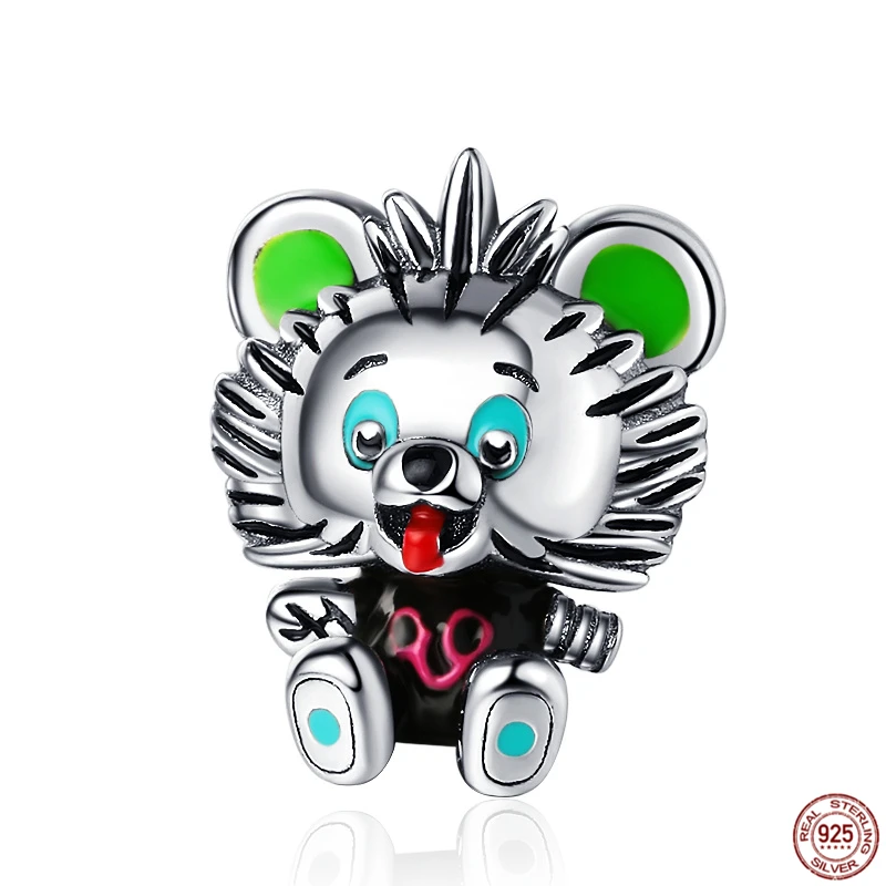 Abalorio de plata de ley 925 para pulsera Pandora Original, accesorio para manualidades con diseño de gato, Panda, mapache, pingüino, Murciélago y rosa, compatible con joyería, serie negra