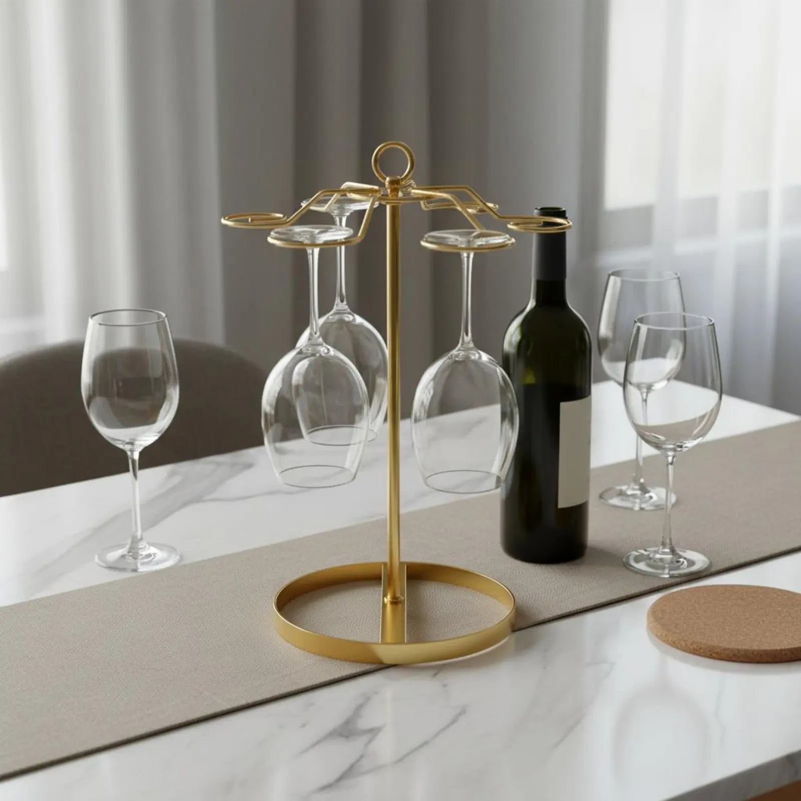 Golden Deer Vino Glass Rack Space Saving Rotating Vino Glass Holder 6-Hook Stemware Stand Easy Assembly Detachable