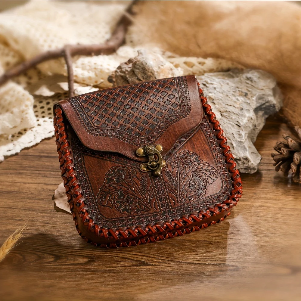 Medieval Faux Leather Drawstring Pouch Retro Nordic Portable Coin Purse Vintage Belt Pouch Dice Bag For LARP Ren Faire Accessori