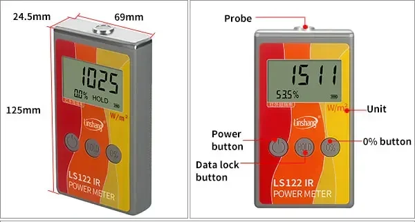 Linshang LS122 PPF カーフィルムハンドヘルド太陽光発電メーター赤外線放射強度 IR 除去断熱率