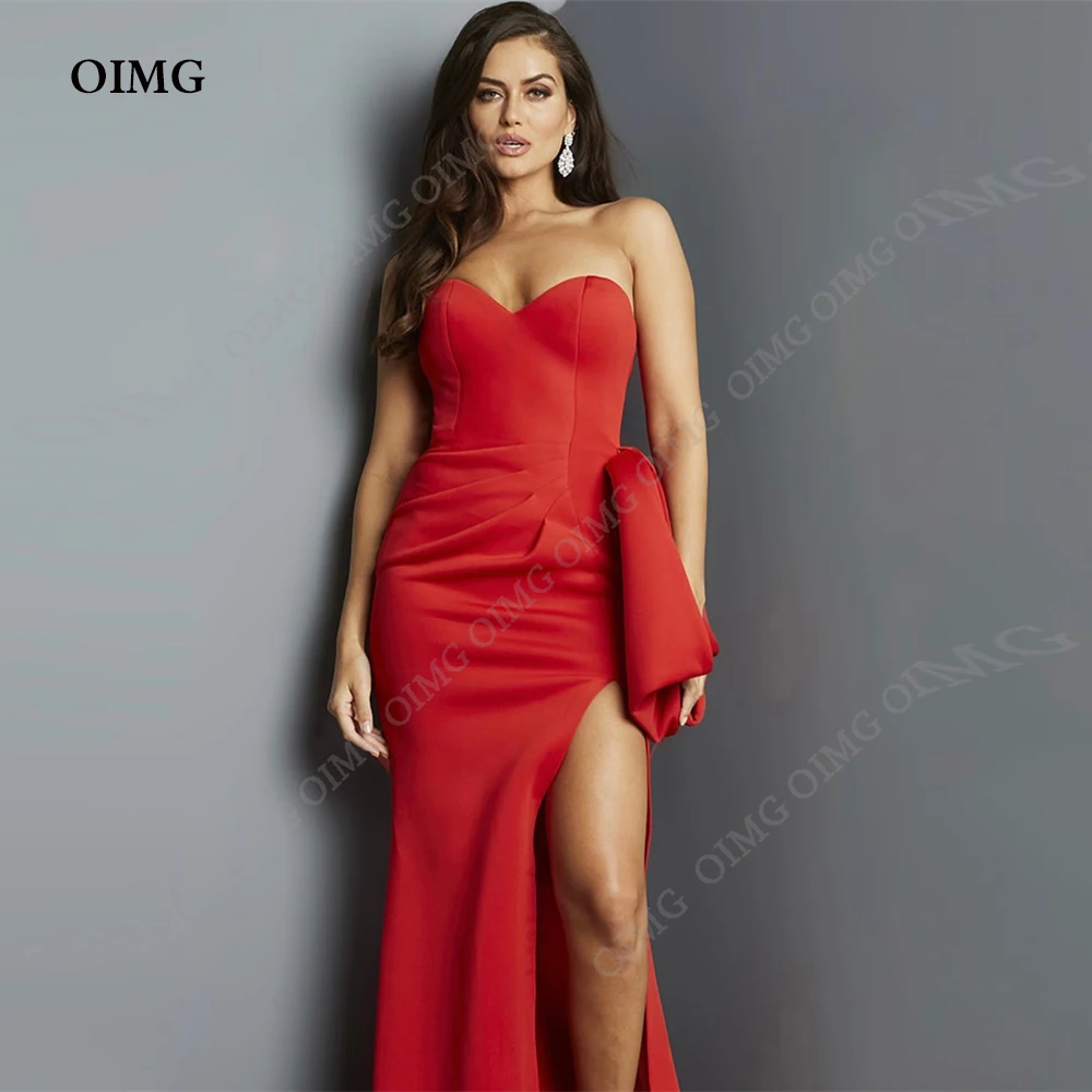 OIMG Red Side Slit Evening Dress Elegant Prom Dress Sweetheart Floor Length Prom Gowns Saudi Arabric Vestidos Dubai 2023 Women