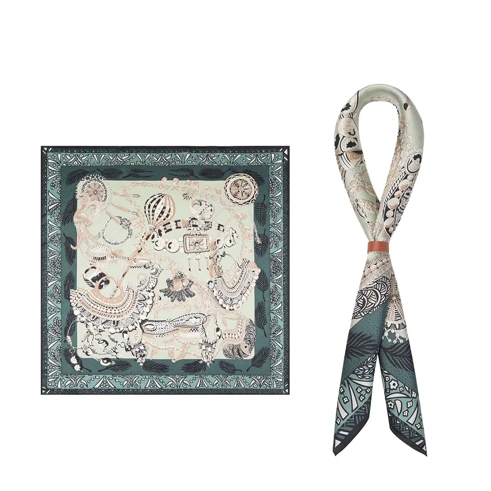 

Ancient Roman Men's Silk Scarf Retro Square Buckle Set Cityboy Style Shirt Soft Small Scarf