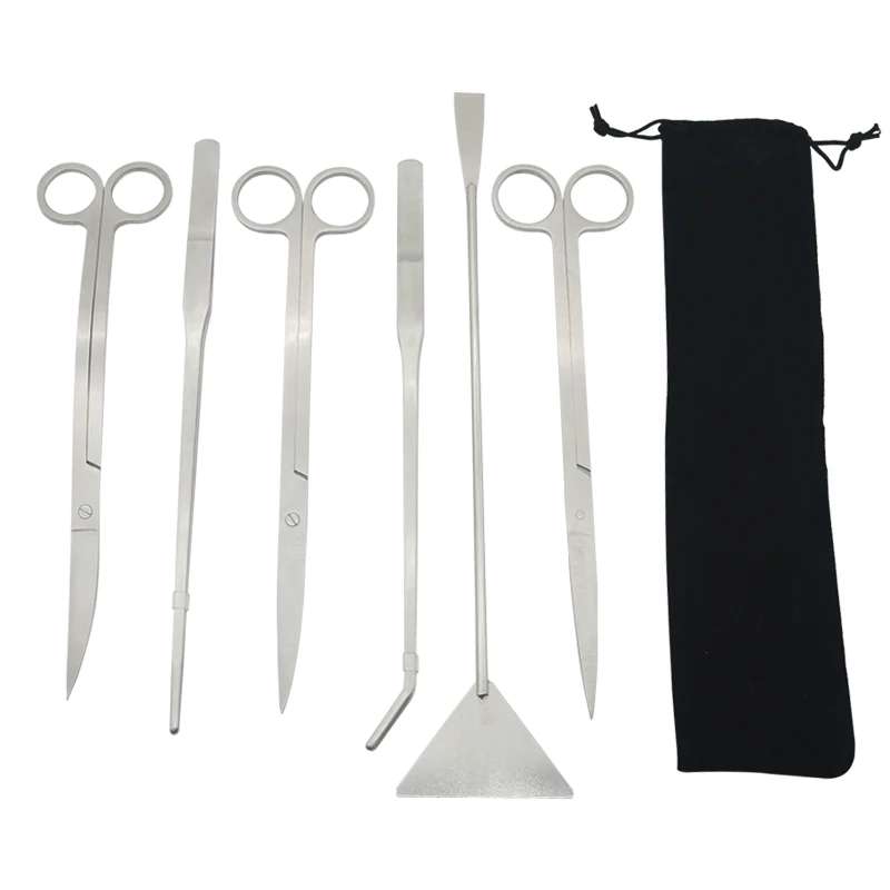 Forbici per acquario Pinzette Set di strumenti Acquario Piante acquatiche Forbici per onde Erba Strumenti per la pulizia in acciaio Accessori per acquari