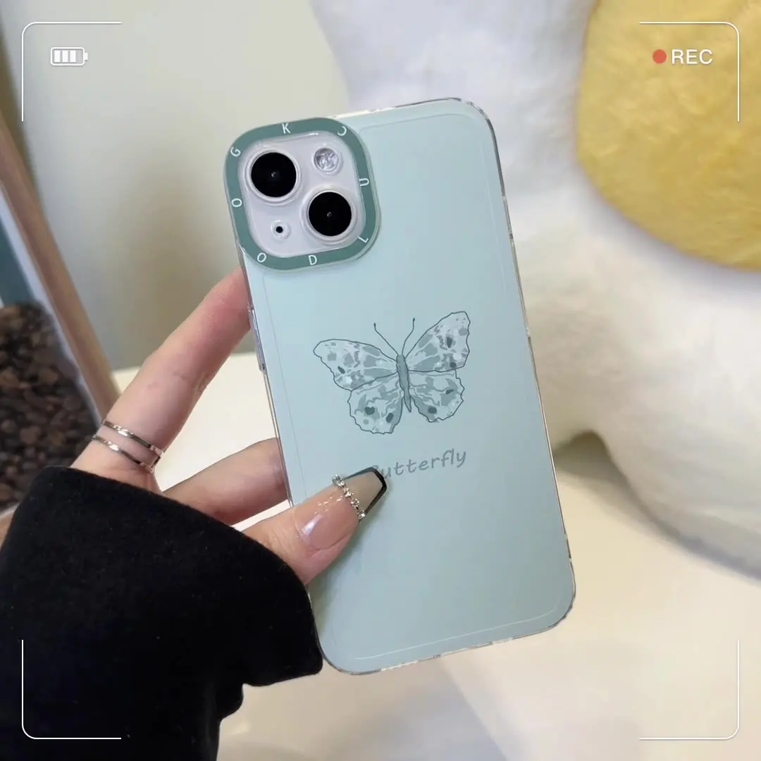 European and American green butterfly mobile phone case for iPhone14 13 12 11 Pro Max 14Plus XR 7 8 Plus SE2 2020 soft shell