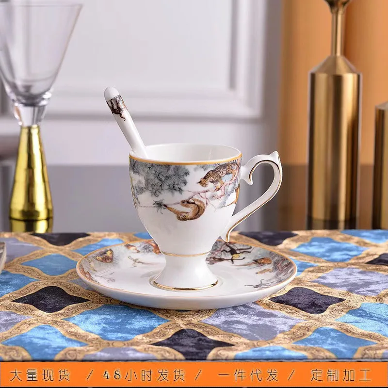 

2025 New American Ceramic Coffee Cup Dish High Footed Tea Cup with Same Color Ceramic Spoon 150ml Goddess Cup