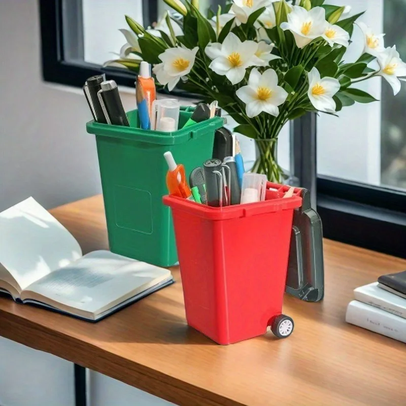 2pcs Mini Trash Can Pen Holder for Desk – Lightweight Plastic Organizer,Cute Desktop Storage Cup for Office & Home Pencil Holder