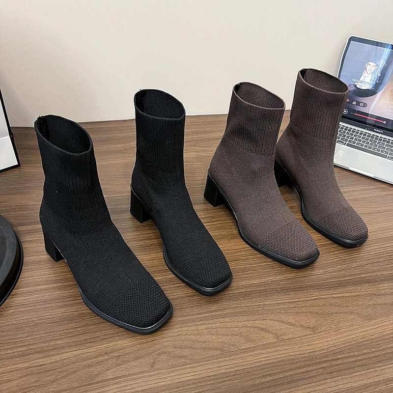 

New women's retro round-toe chunky heel ankle boots fashionable and versatile for autumn anr casual high-heeled wad wintermboots