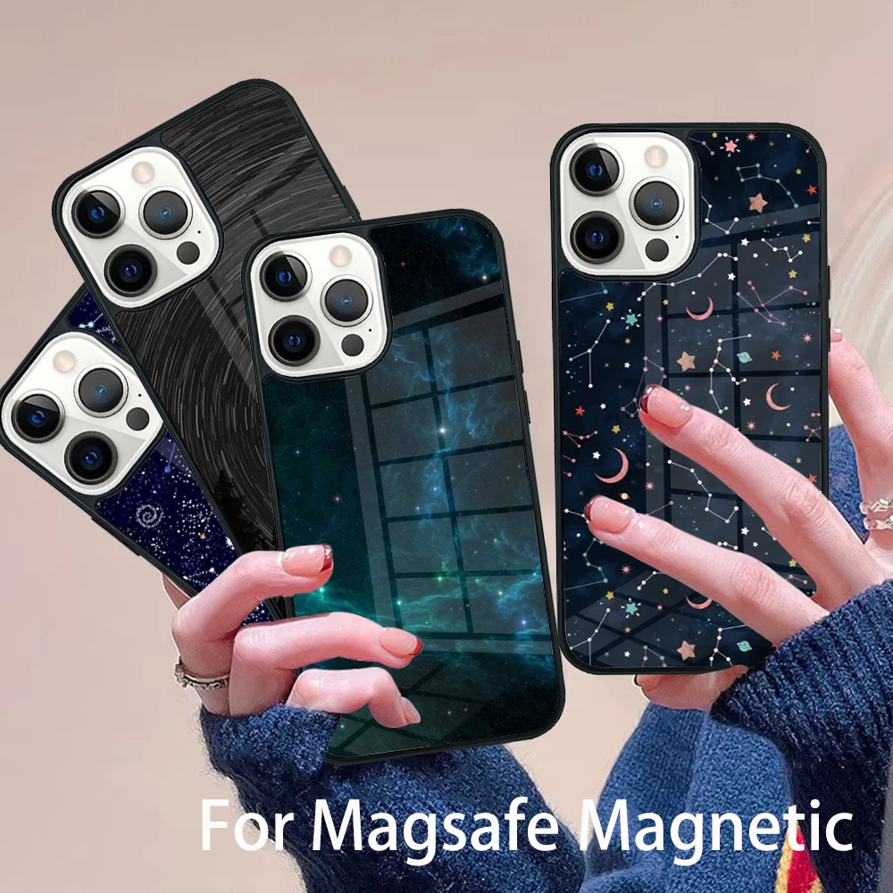 

Starry Sky Phone Case Magesafe Magnetic Wireless Charge Cover For IPhone 16 11 12 13 14 15 Pro Max Plus Mini