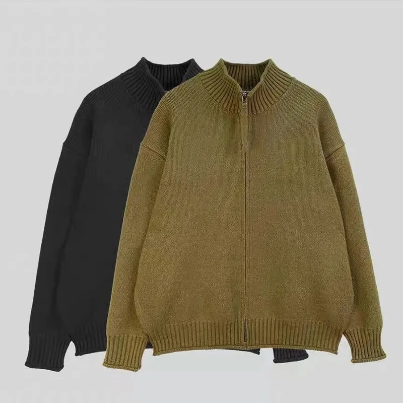 

Осенний японский свободный кардиган на молнии, цветной, мужской, простой, для пар, верхняя одежда, вязаный, модный