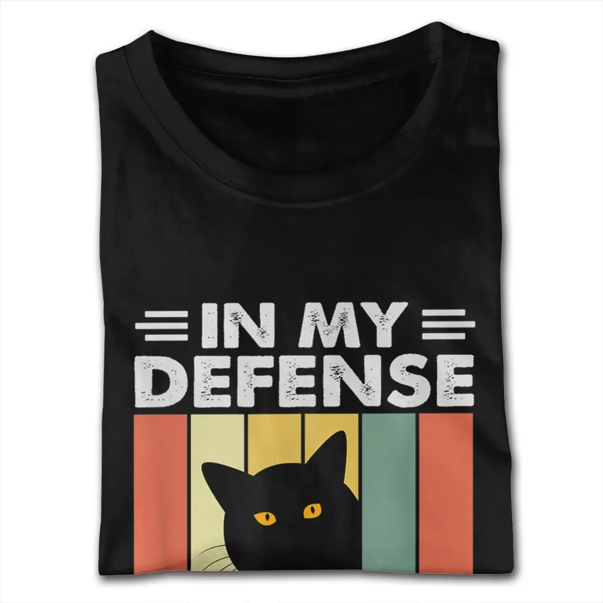 Custom In My Defense I Was Left Unsupervised Funny Naughty Cat T-Shirt for Men Premium Cotton Black Crew Tees Shirts