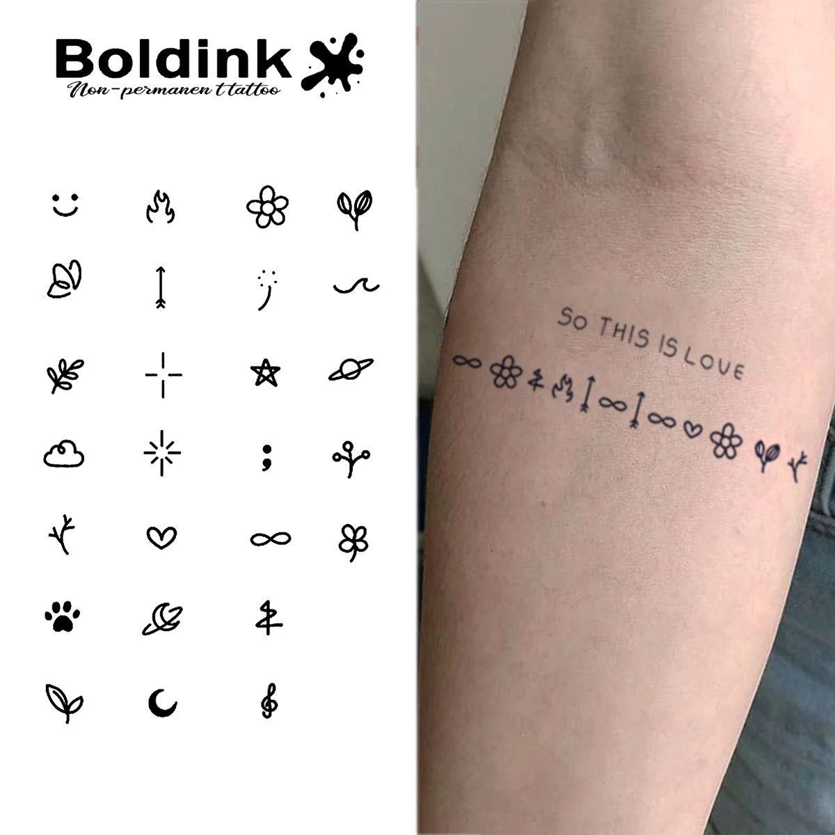 Boldink Cute Simple Small Symbol Juice Tattoo Sticker Waterproof Color Holding 1-2 Weeks Essential for Trendsetters