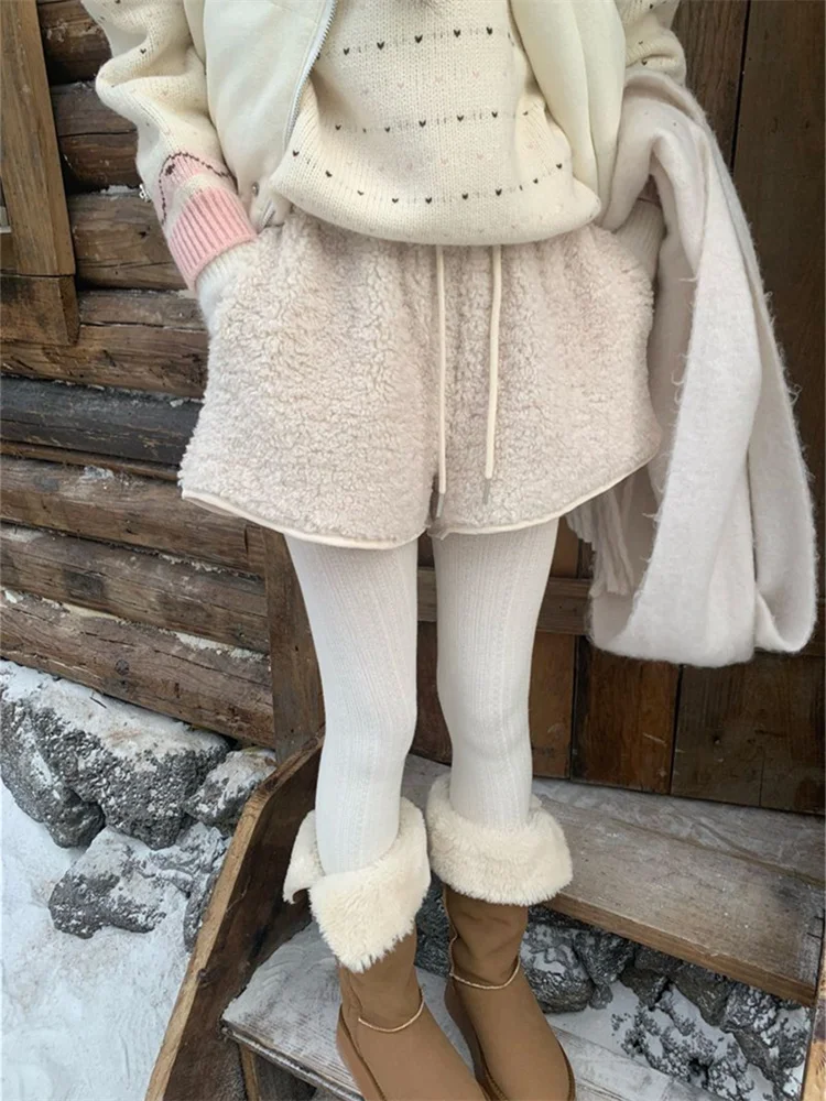 

Плюшевые брюки из овечьей шерсти, светло-коричневые, повседневные, женские, зимние, винтажные, теплые, широкие, пушистые