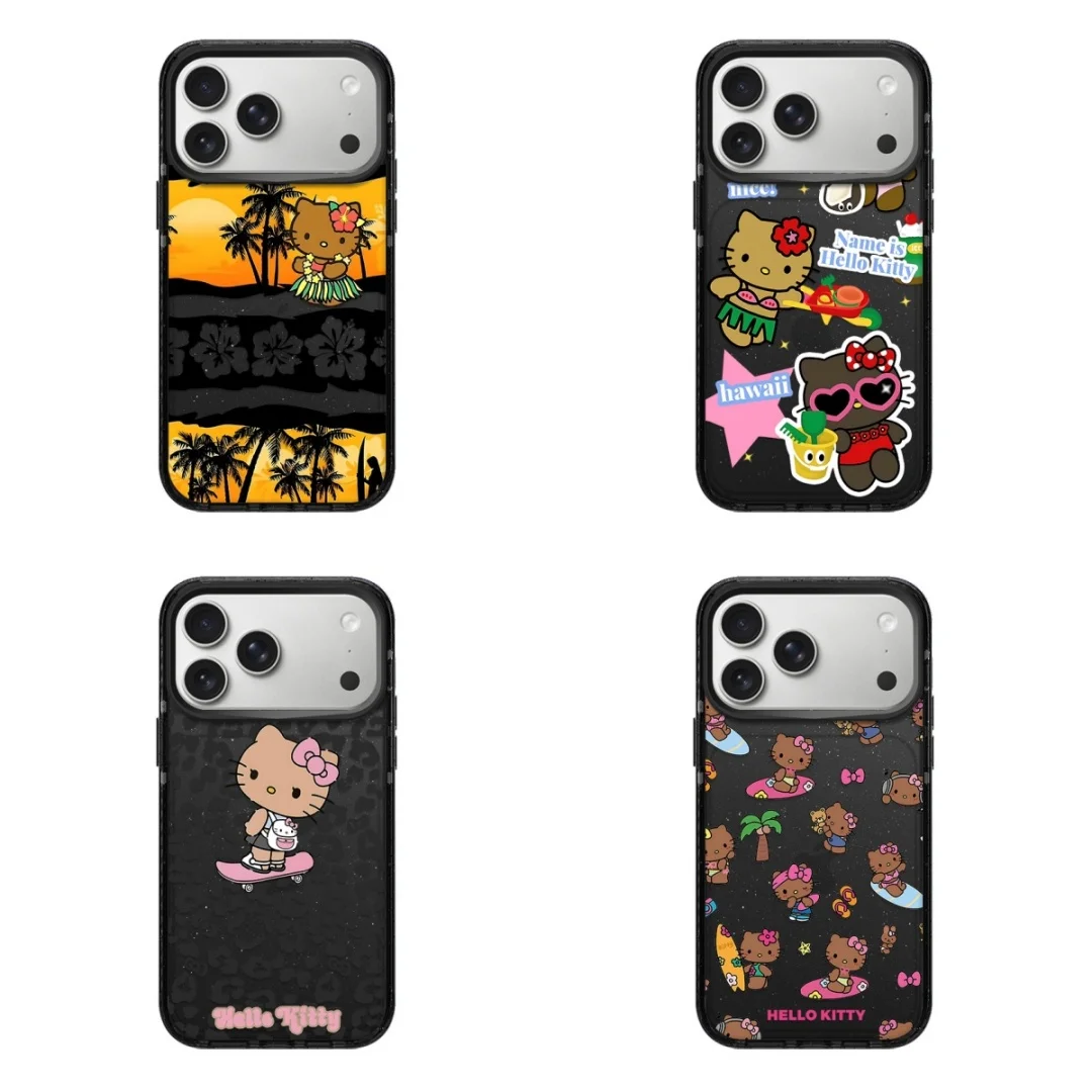 Hello Kitty Black Sexy Beach Surfing Phone Case For iPhone 17 16 15 14 13 Pro Max 14 15 Plus Air 16E  Bumper Case Cover for Girl