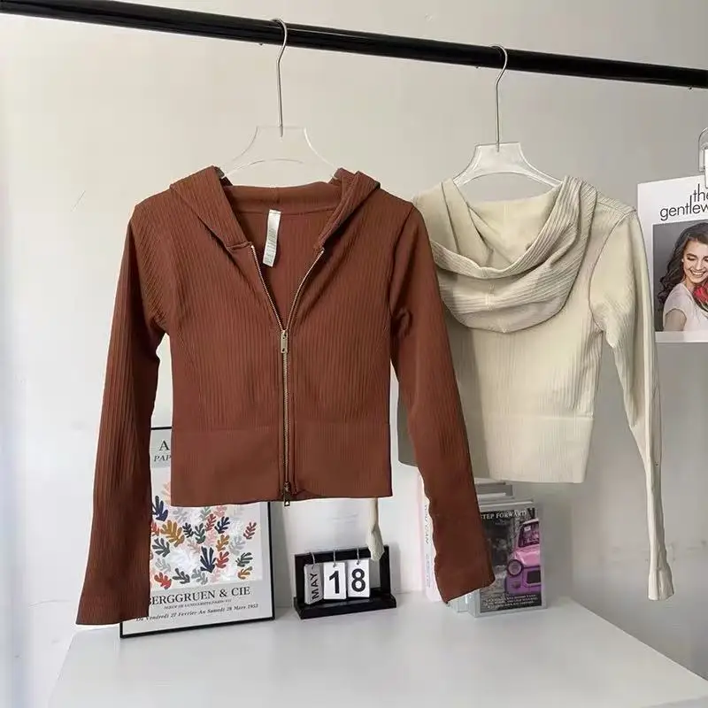 

Женская спортивная куртка с капюшоном, кардиган на молнии с длинными рукавами, тренировочный костюм для бега, йоги, топ для пилатеса на осень и зиму