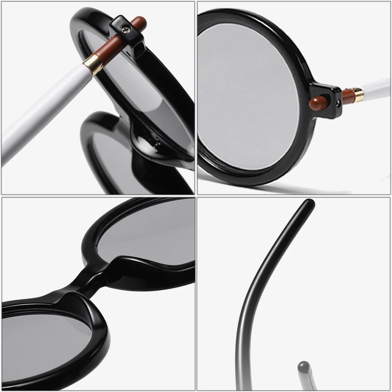 Buc& EI Ins-Lunettes de soleil rondes à double document pour hommes et femmes, lunettes à lentilles transparentes, nuances tendance, lunettes de